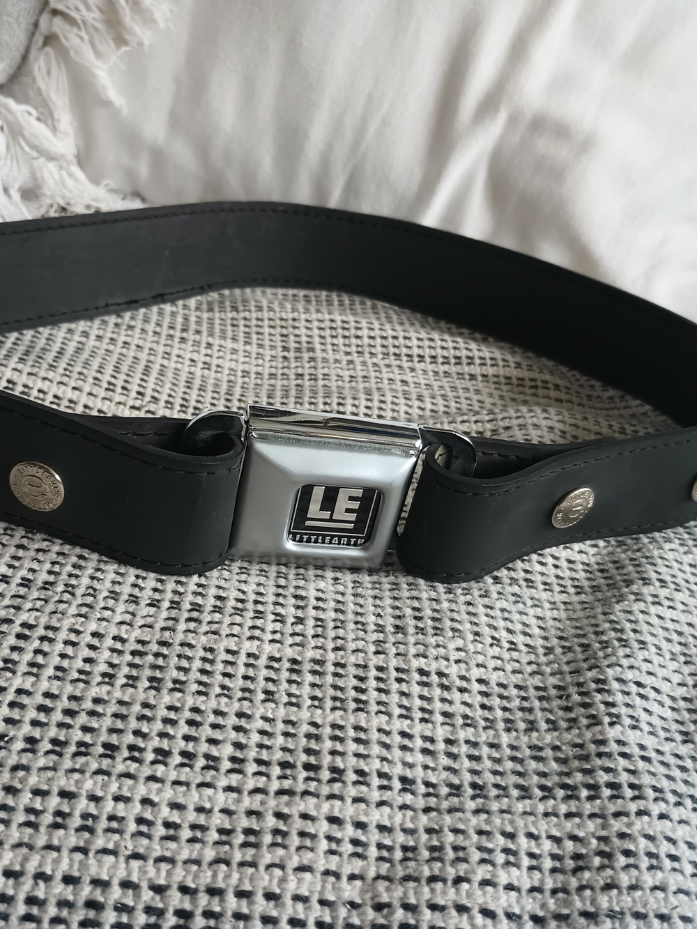Little Earth Black Seatbelt Belt with Silver Buckle
